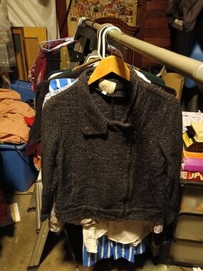 LOFT Black Metallic Tweed Zip Jacket